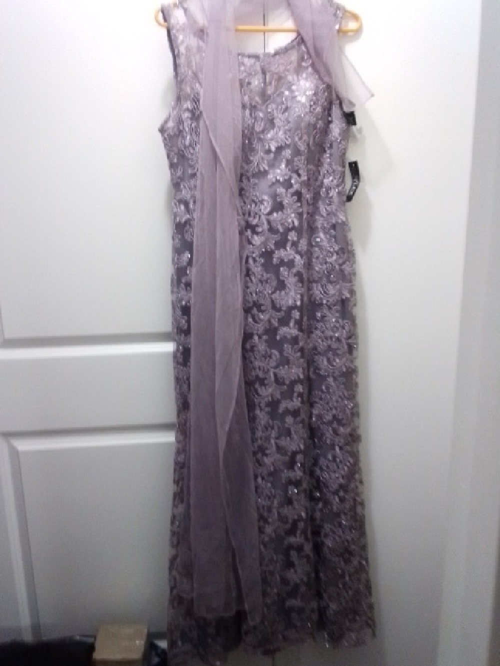 Lavender Lace Sequin Evening Gown with Matching Shawl